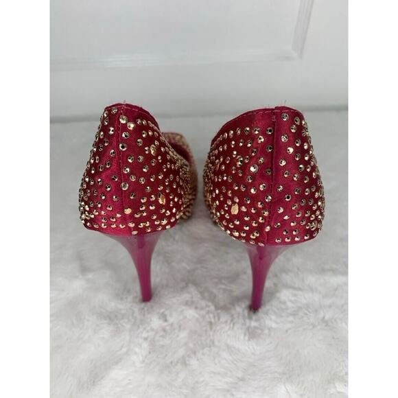 Lilliana Womens Size 7 Red Rhinestone Peep Toe Stiletto High Heels - Picture 3 of 8